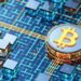 A digital rendering of a Bitcoin symbol on a circuit board-like surface, representing blockchain technology and cryptocurrency. The image features interconnected lines and nodes, highlighting the digital and decentralized nature of Bitcoin transactions, as if visualizing the path to becoming a crypto millionaire. | MAKE1M
