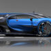 A sleek, futuristic blue and black Bugatti sports car with intricate design details, low profile, and aerodynamic curves. The car is positioned sideways, showcasing its stylish rims, large rear spoiler, and sharp headlights against a grey gradient background. Perfect for enthusiasts of luxury cars. | MAKE1M